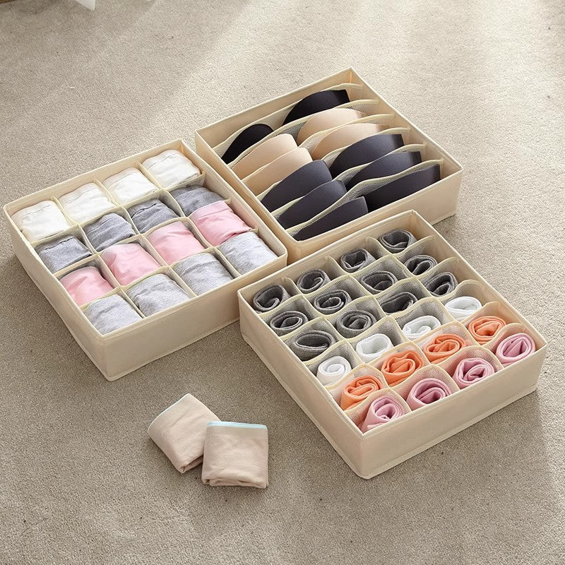 Cationic Fabric Storage Set of 3 - Foldable Organizers for Underwear, Socks & Clothes | Home Closet Organizing Boxes