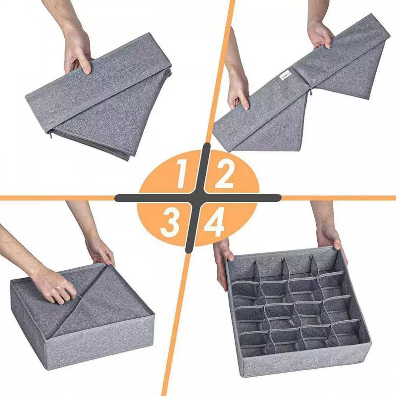 Cationic Fabric Storage Set of 3 - Foldable Organizers for Underwear, Socks & Clothes | Home Closet Organizing Boxes