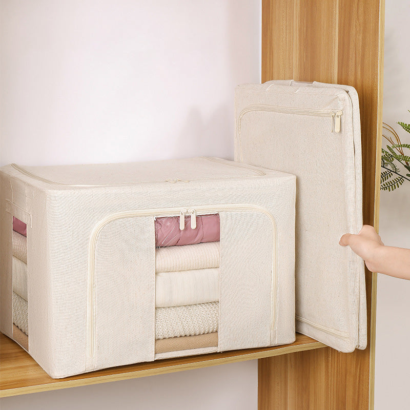 4.0 Thickened Steel Frame Tianshan Cotton Linen Foldable Trunk - Double Windows Clothes Organizer for Small Closets & Seasonal Storage