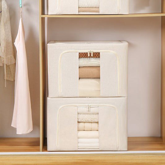 4.0 Thickened Steel Frame Tianshan Cotton Linen Foldable Trunk - Double Windows Clothes Organizer for Small Closets & Seasonal Storage